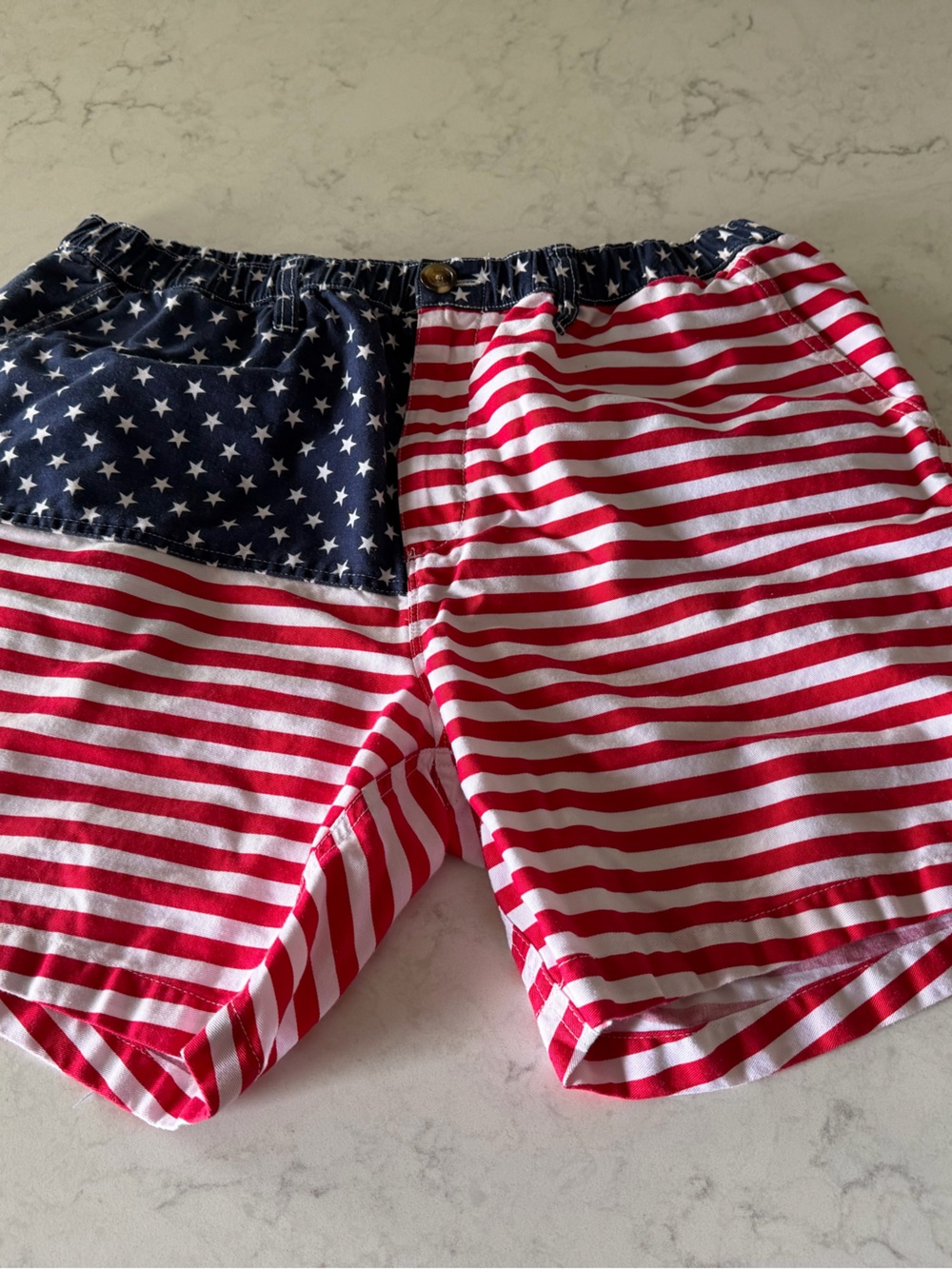 chubbies Navy, White & Red Star Stripe Swim Shorts